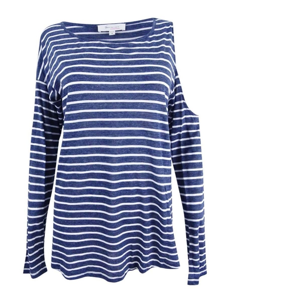 Two by Vince Camuto Women's Single Cold Shoulder Stripe Top (M Indigo Night)